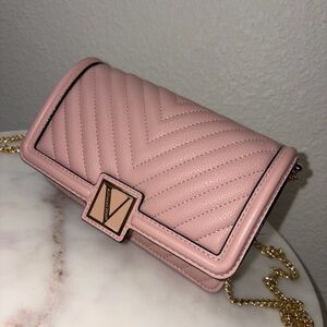 Victoria's Secret Blush Pink Quilted Crossbody with Gold Chain